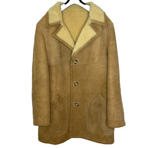 Men's 42 Vtg B. Altman Beige 100% Shearling Suede Leather Button Coat